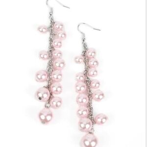 Atlantic Affair Pink Shoulder Fashion Paparazzi Pink Pearl Cascade Earrings